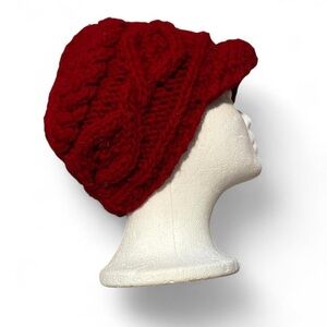 Artesania hand made hat wool with fleece lining and brim red cable knit hat